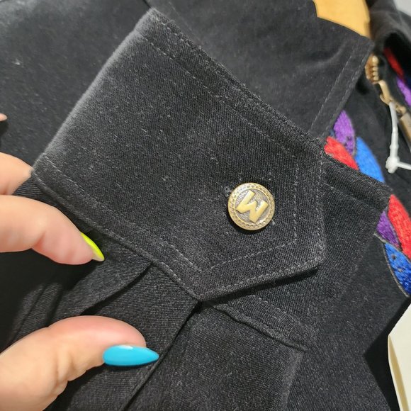 Preowned with Tags Bob Mackie Womens Embroidered Tassle Full Zip Black Jacket/Bl - Picture 5 of 7